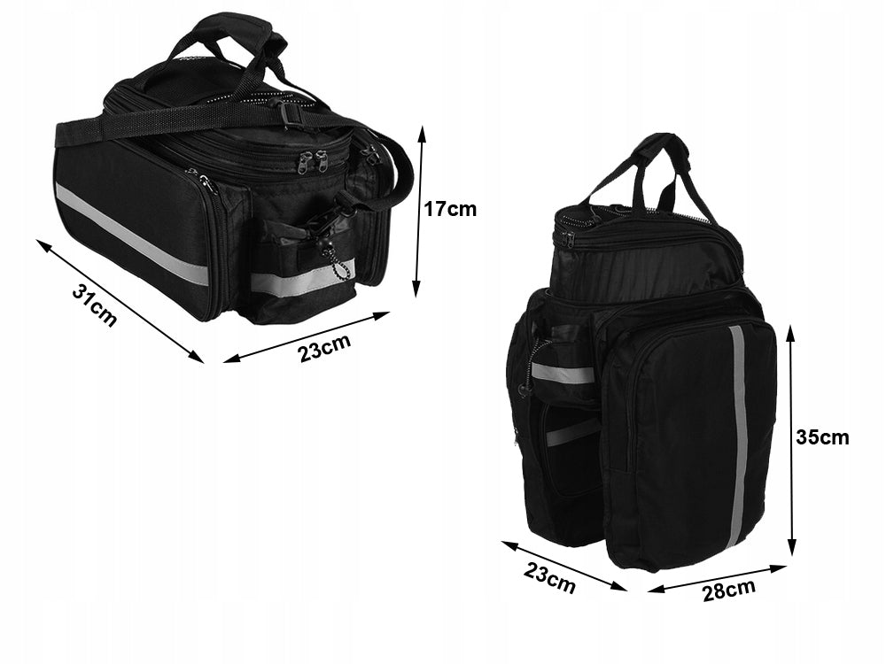 Geanta pentru bicicleta, Zola®, prindere pe portbagaj/Extensie si bretea, neagra cu dungi reflectorizante, bretele reglabile Geanta pentru bicicleta, Zola®, prindere pe portbagaj/Extensie si bretea, neagra cu dungi reflectorizante, bretele reglabile